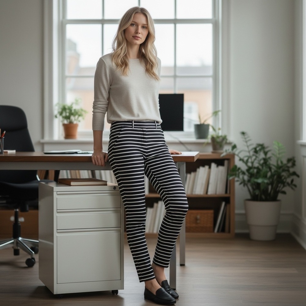 Ann Taylor LOFT Julie Riviera Pants Black White Striped Ankle Trousers 12 397673